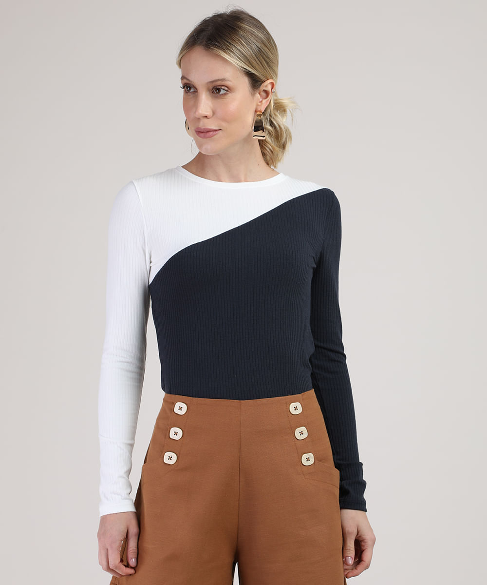 camisa bicolor feminina
