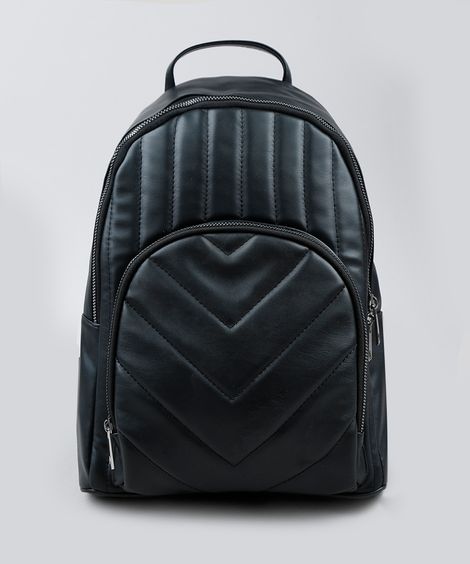 Mochila Feminina Pequena com Bolso em Matelasse Preta
