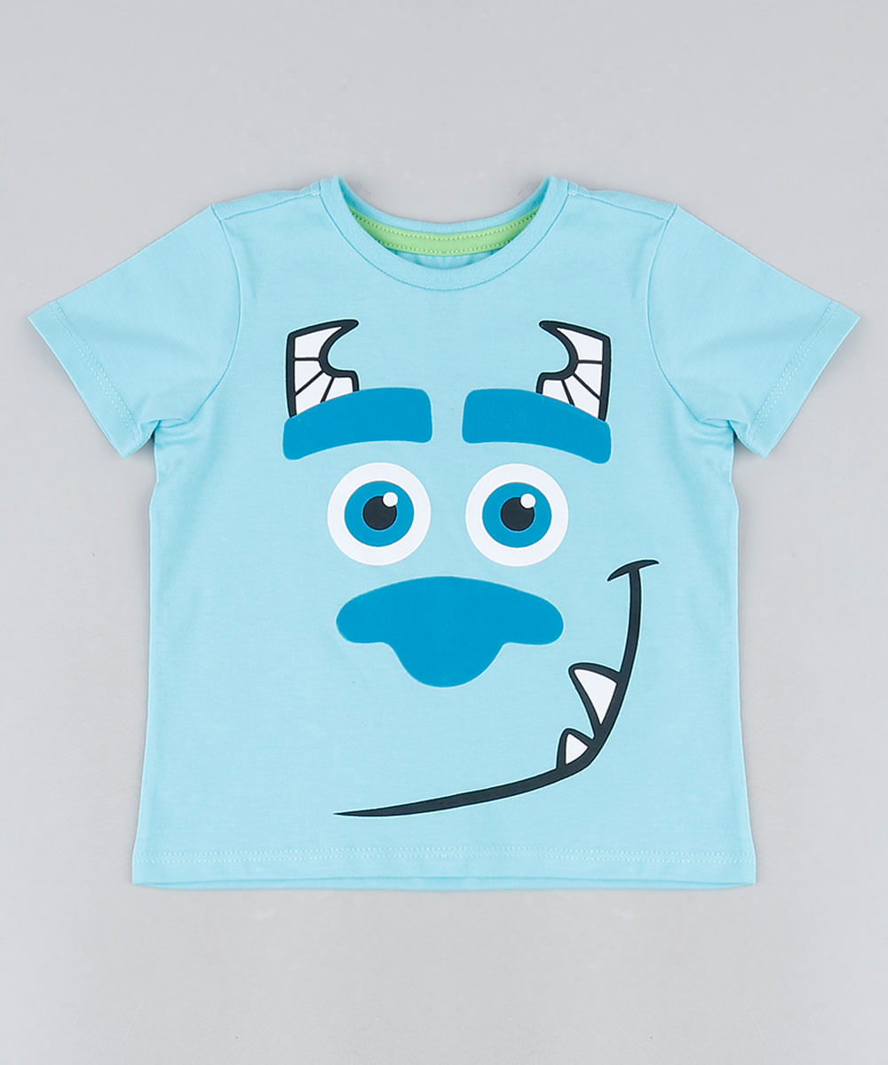 Camiseta Infantil Sulley Monstros S.A Manga Curta Azul Claro