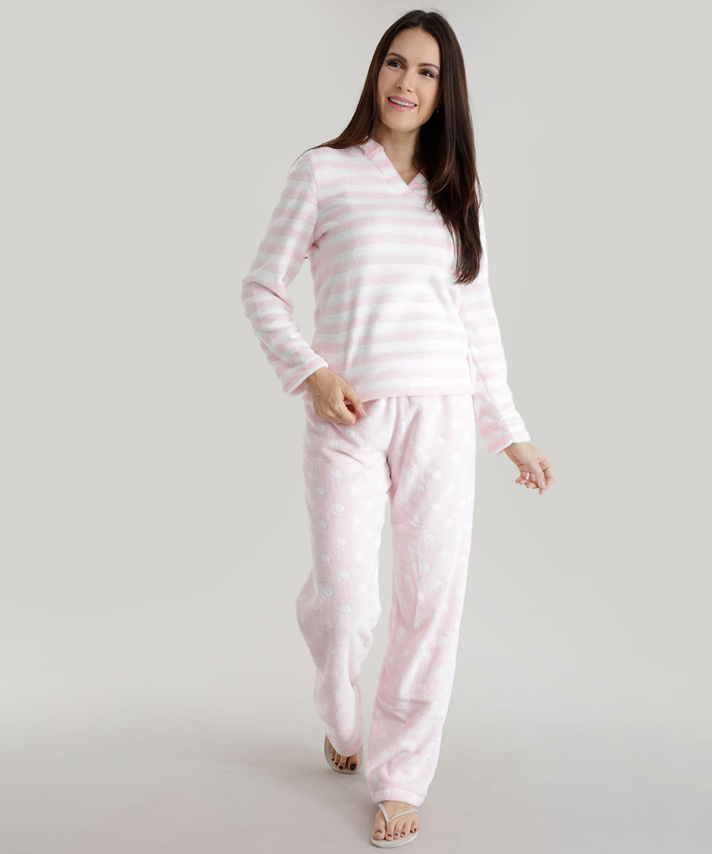 Pijama Listrado Rosa Claro