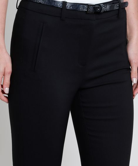 Calça Feminina Skinny com Cinto Animal Print Cobra Preta