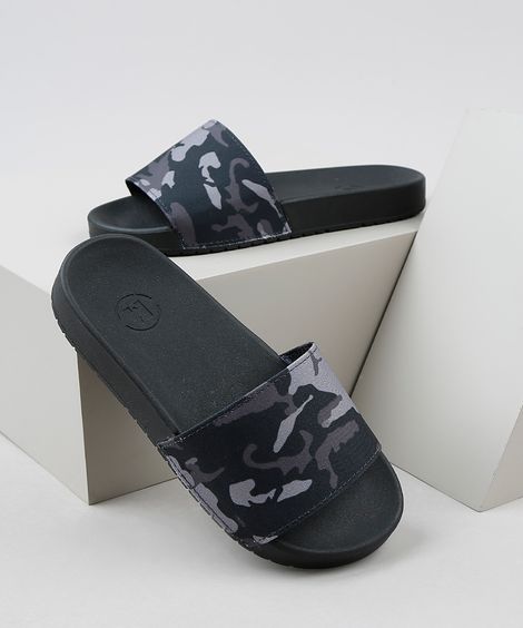 Chinelo Slide Infantil Molekinho Estampa Camuflagem Preto
