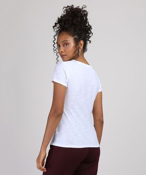 blusa feminina básica flamê manga curta decote v branco