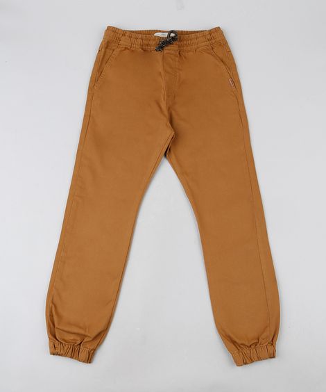 Calça de Sarja Infantil Jogger com Cordão Caramelo