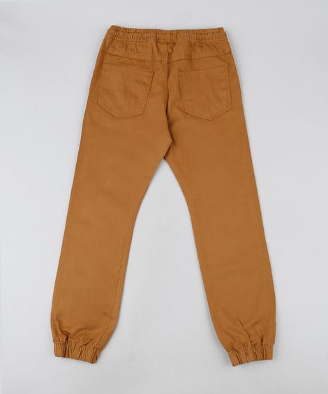 Calça de Sarja Infantil Jogger com Cordão Caramelo