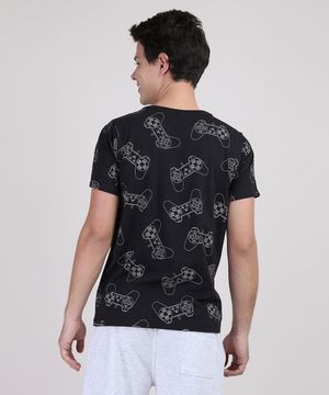 Camiseta Juvenil PlayStation Manga Curta Preta