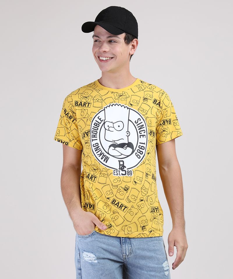 Camiseta Juvenil Bart Simpsons Estampada Manga Curta Amarela