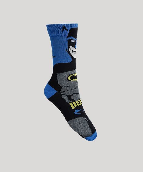 Meia Masculina Cano Alto Batman Azul Royal