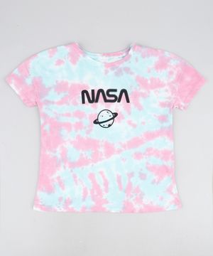 Blusa juvenil Tie Dye NASA Manga Curta Rosa