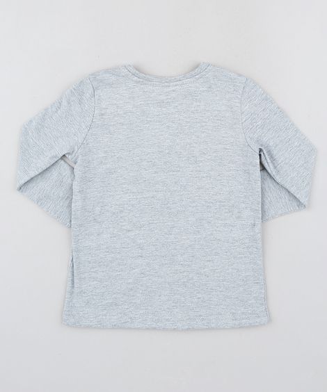 Camiseta Infantil Games Bolso Manga Longa  Cinza Mescla