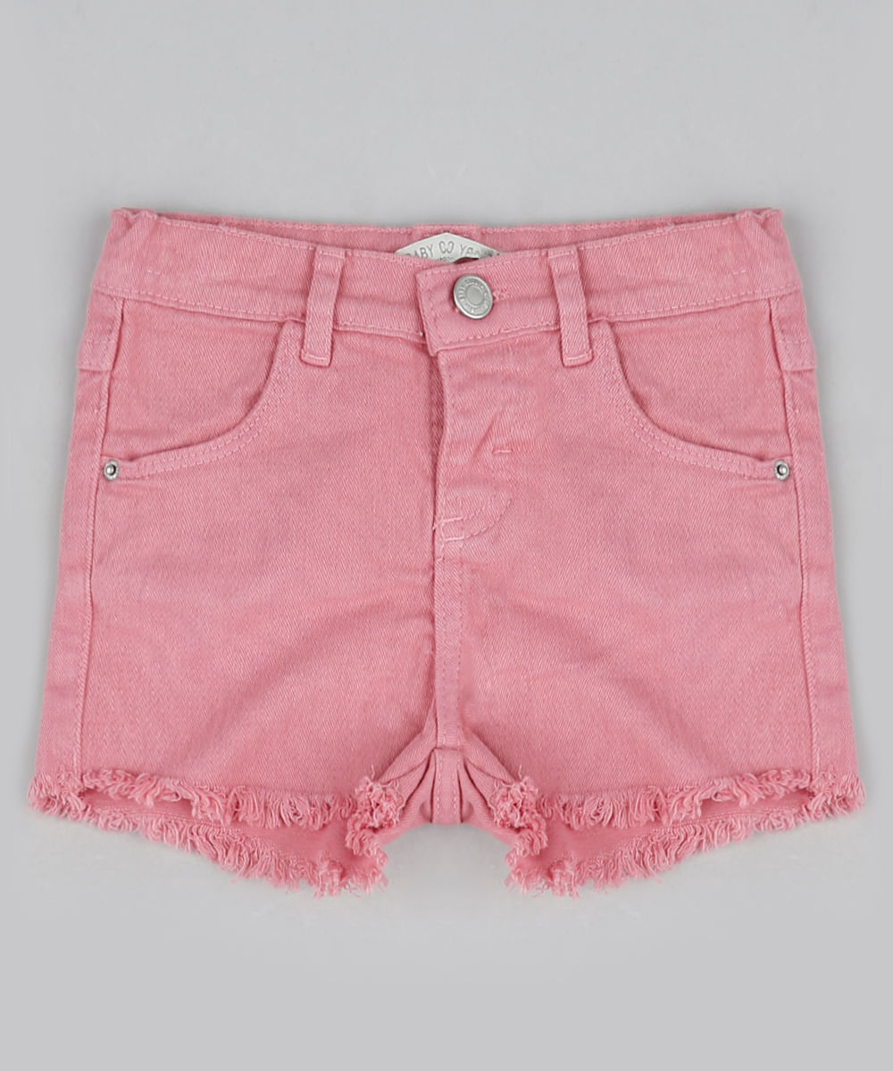 Short-de-Sarja-Infantil-com-Bolsos-e-Barra-Desfiada-Rosa-9944056-Rosa_1