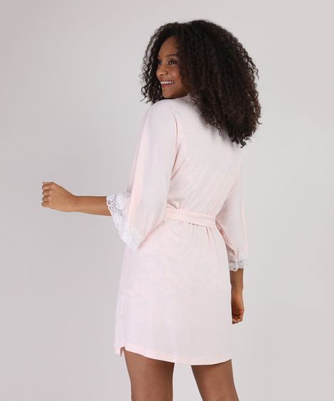 Robe Feminino Manga 7/8 com Renda Rosa Claro