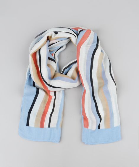 Lenço Feminino Estampado Listrado Branco