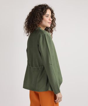 Parka Feminina Assimétrica com Cordão Verde Militar