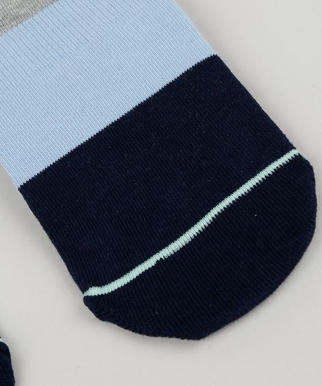 Meia Feminina Listrada Sapatilha Azul