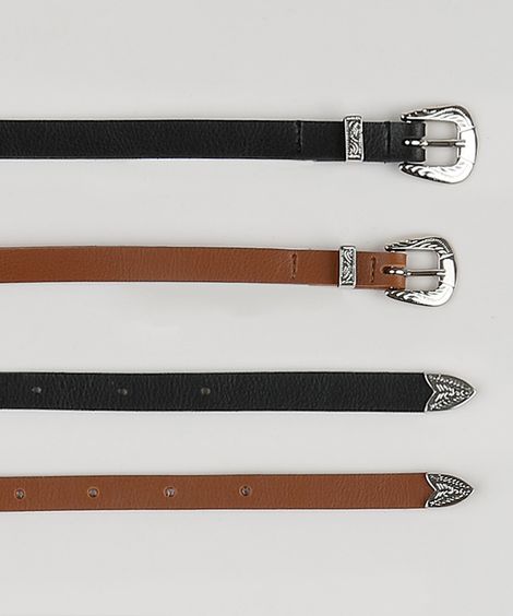 Kit de 2 Cintos Femininos com Fivela Western e Ponteira Multicor