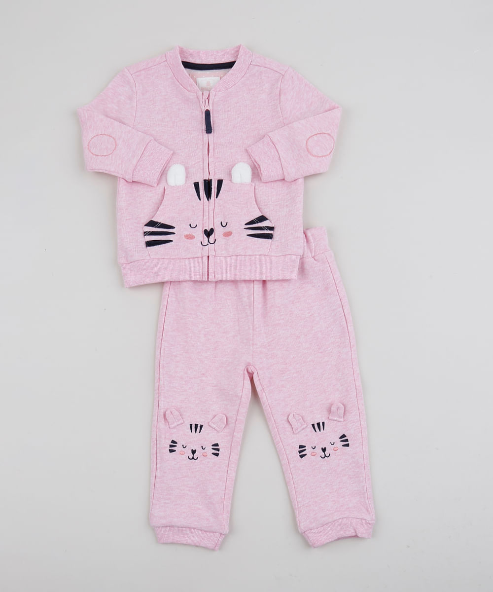 Conjunto-de-Moletom-Infantil-Gatinho-de-Blusao-com-Bolso---Calca-Rosa-Claro-9842867-Rosa_Claro_1