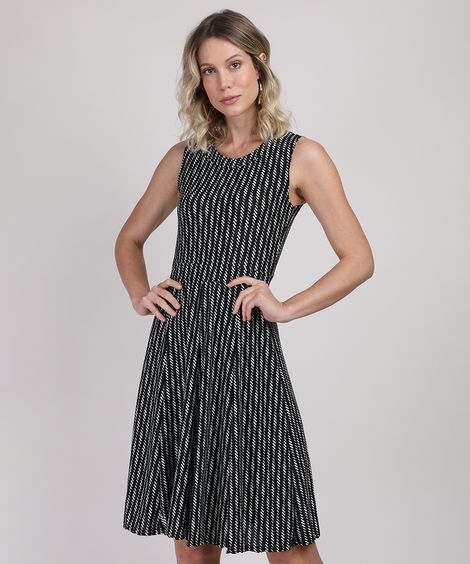 Vestido Feminino Estampado de Arabescos Curto Manga Curta Preto