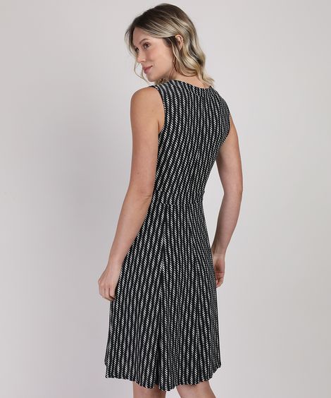 Vestido Feminino Estampado de Arabescos Curto Manga Curta Preto