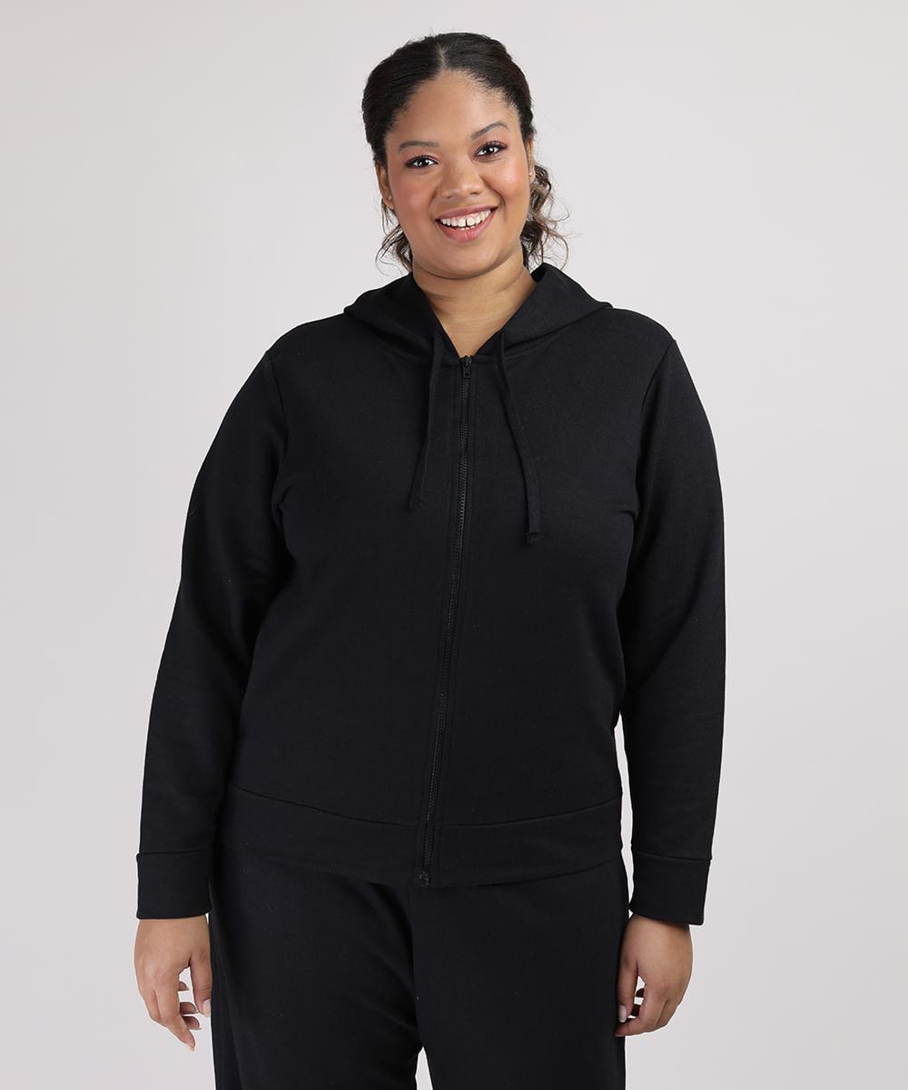 women's plus size full zip moletom com capuz