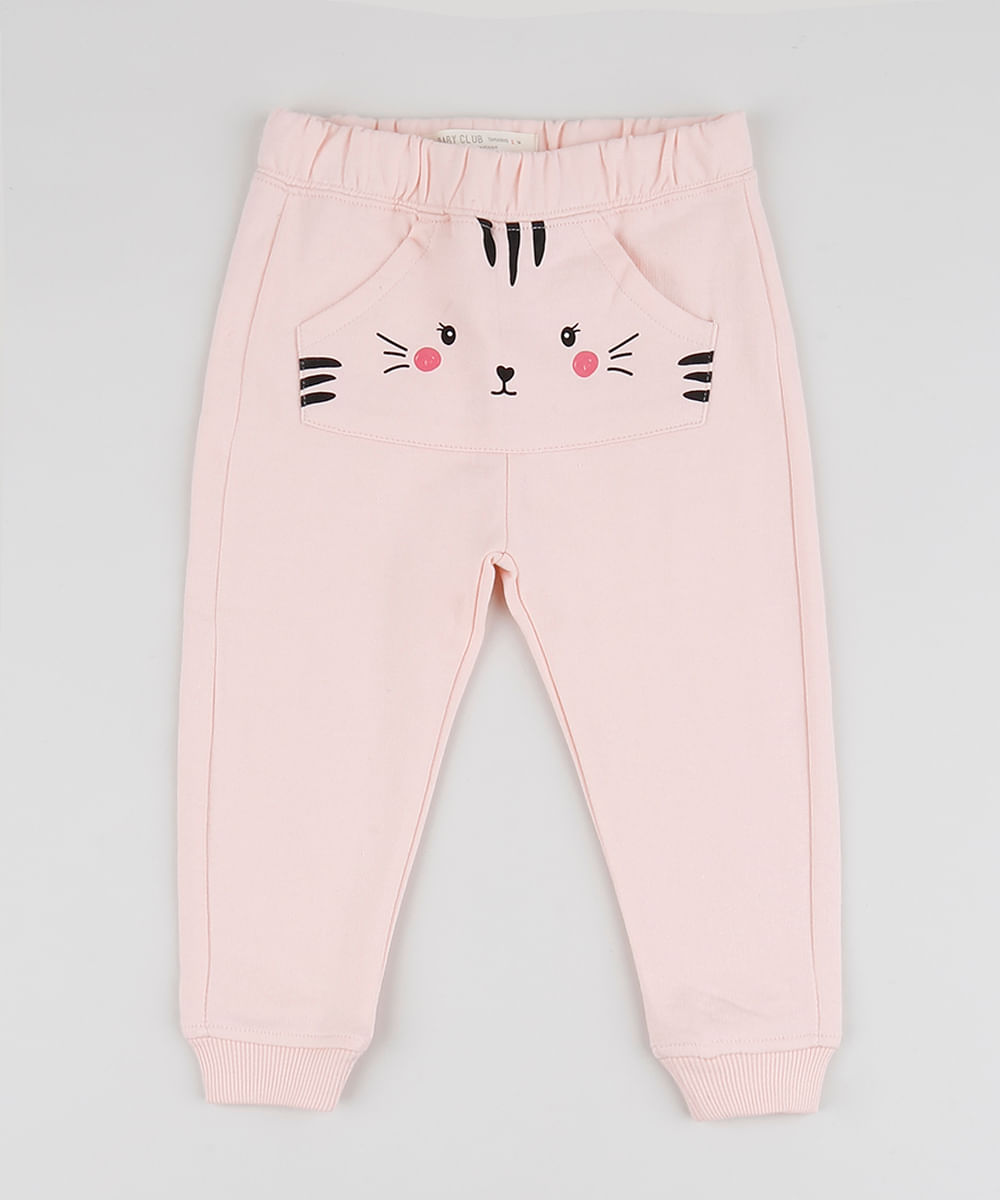 Calca-de-Fleece-Infantil-Estampada-Gatinha-com-Bolsos-Rosa-Claro-9794854-Rosa_Claro_1