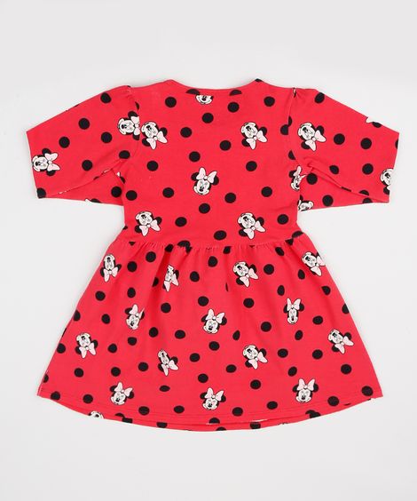 Vestido Infantil Minnie Estampado de Poá Manga Longa Vermelho