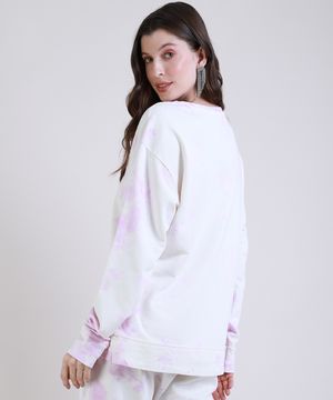 Blusão de Moletom Feminino Mindset Estampado Tie Dye Decote Redondo Lilás