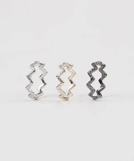 Kit de 3 Anéis Femininos Folheados Zigzag Multicor