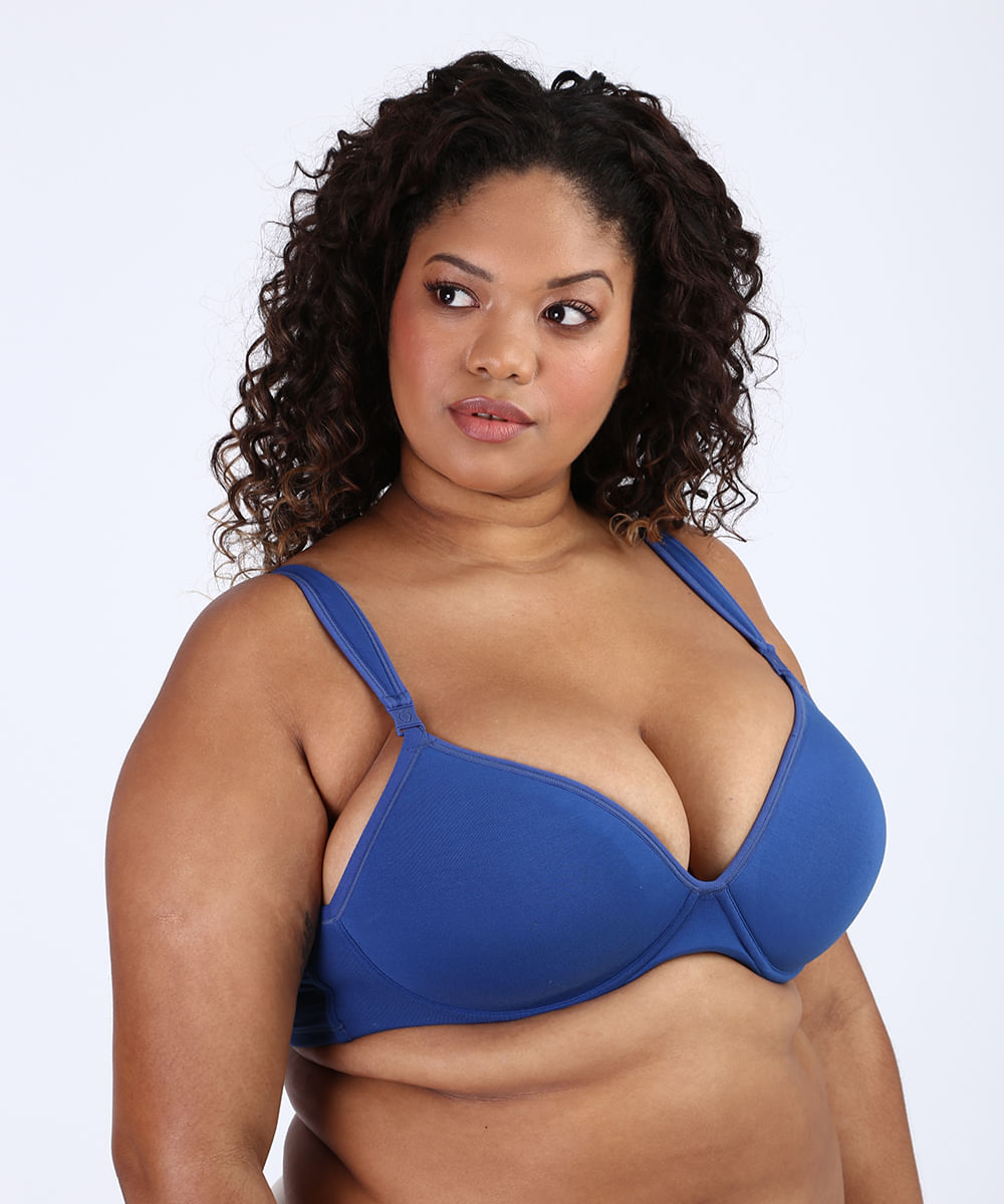 Sutiã Plus Size Love Secret em Modal com Bojo e Aro Alça Removível Azul Menor preço em Sutiã Plus Size Love Secret em Modal com Bojo e Aro Alça Removível Azul