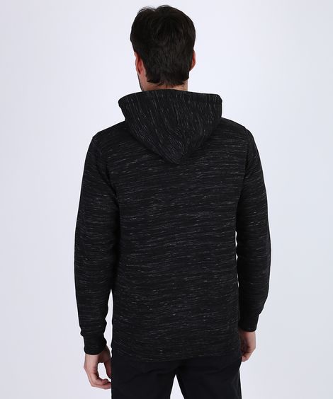 Blusão de Moletom Masculino com Capuz e Zíper Preto