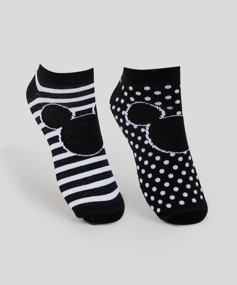 Kit de 2 Meias Femininas Mickey Cano Baixo Preto
