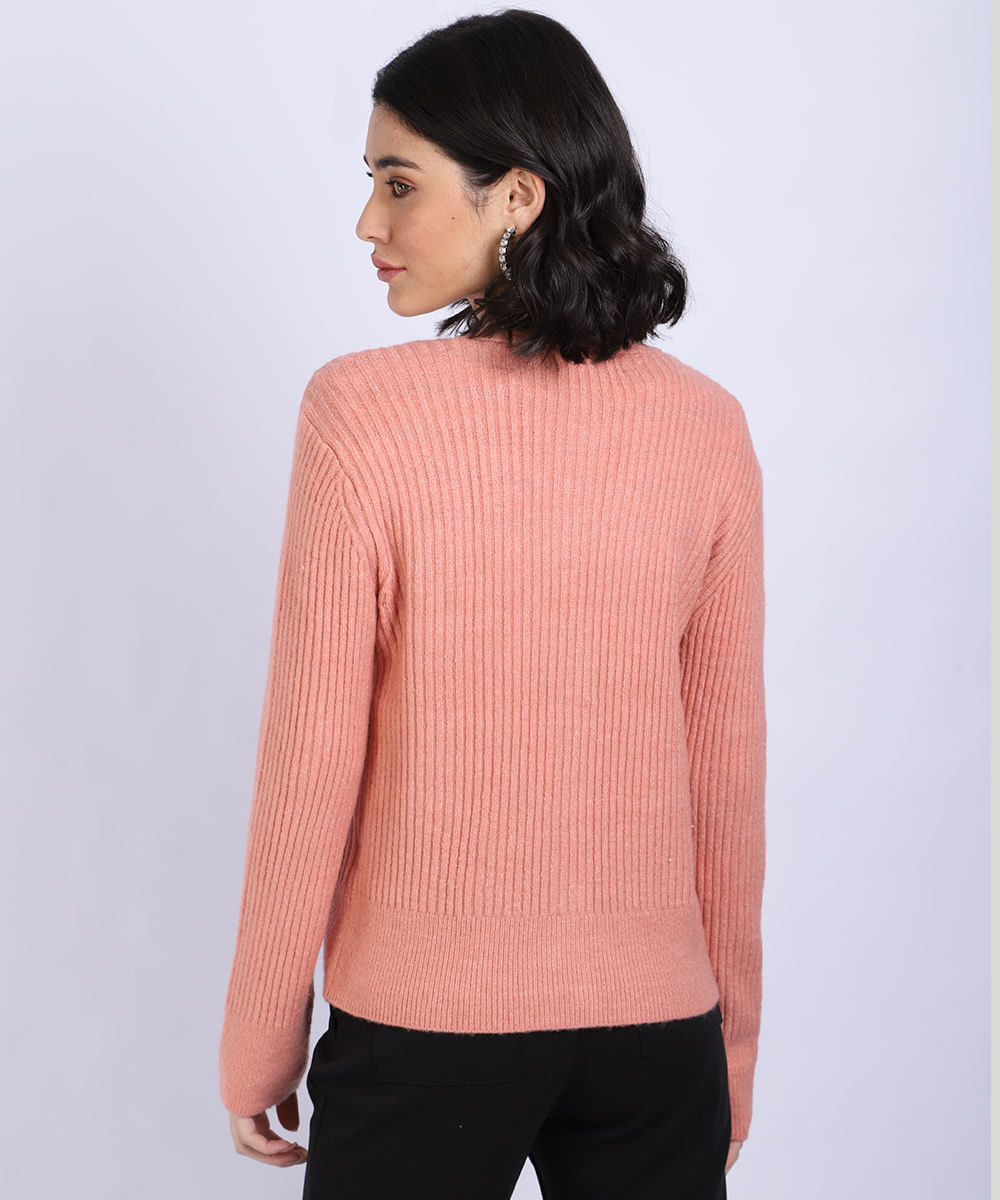 Cardigan Feminino Básico em Tricô com Botões Rosa