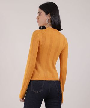suéter básico de tricot canelado bege