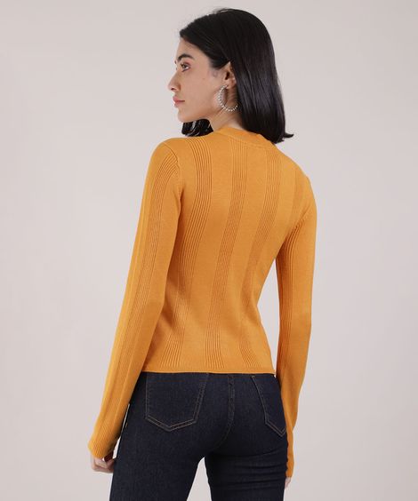 suéter básico de tricot canelado - camelo