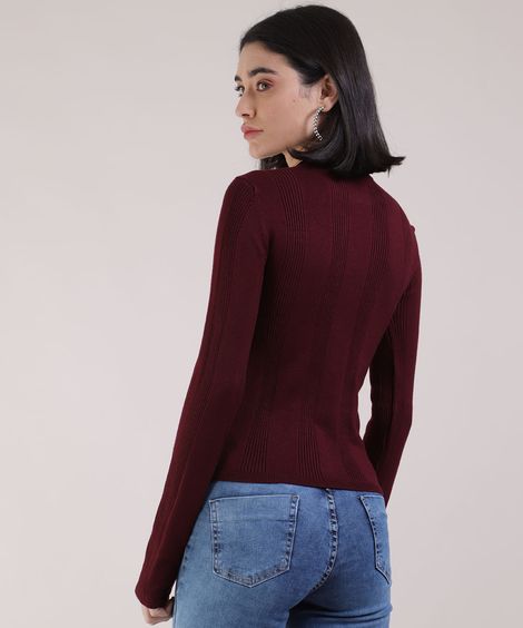suéter básico de tricot canelado - vinho