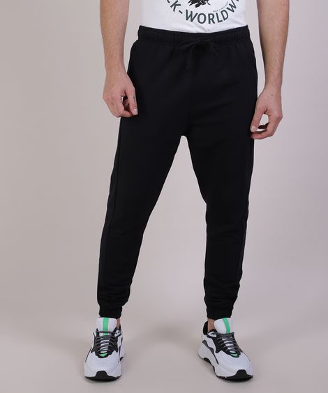Calça de Moletom Masculina Relaxed com Cordão Preta