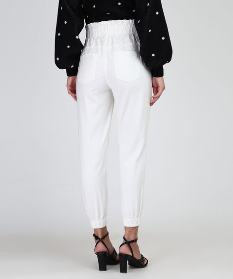 Calça de Sarja Feminina Mom Jogger Cintura Super Alta Off White