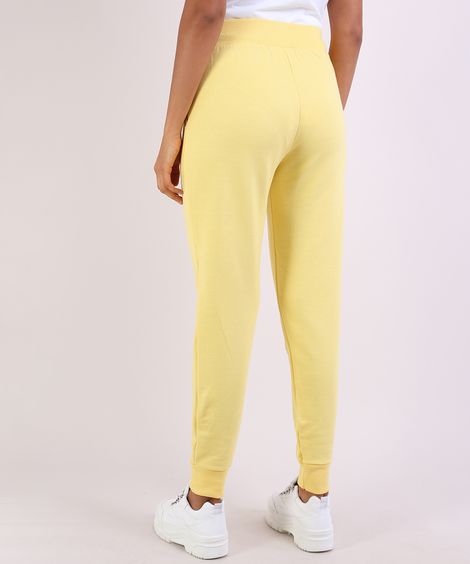 Calça Feminina em Moletom Jogger Cintura Média com Bolsos Amarelo Claro