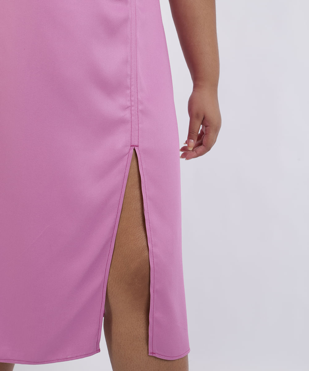 Saia Feminina Plus Size Midi com Fenda Rosa