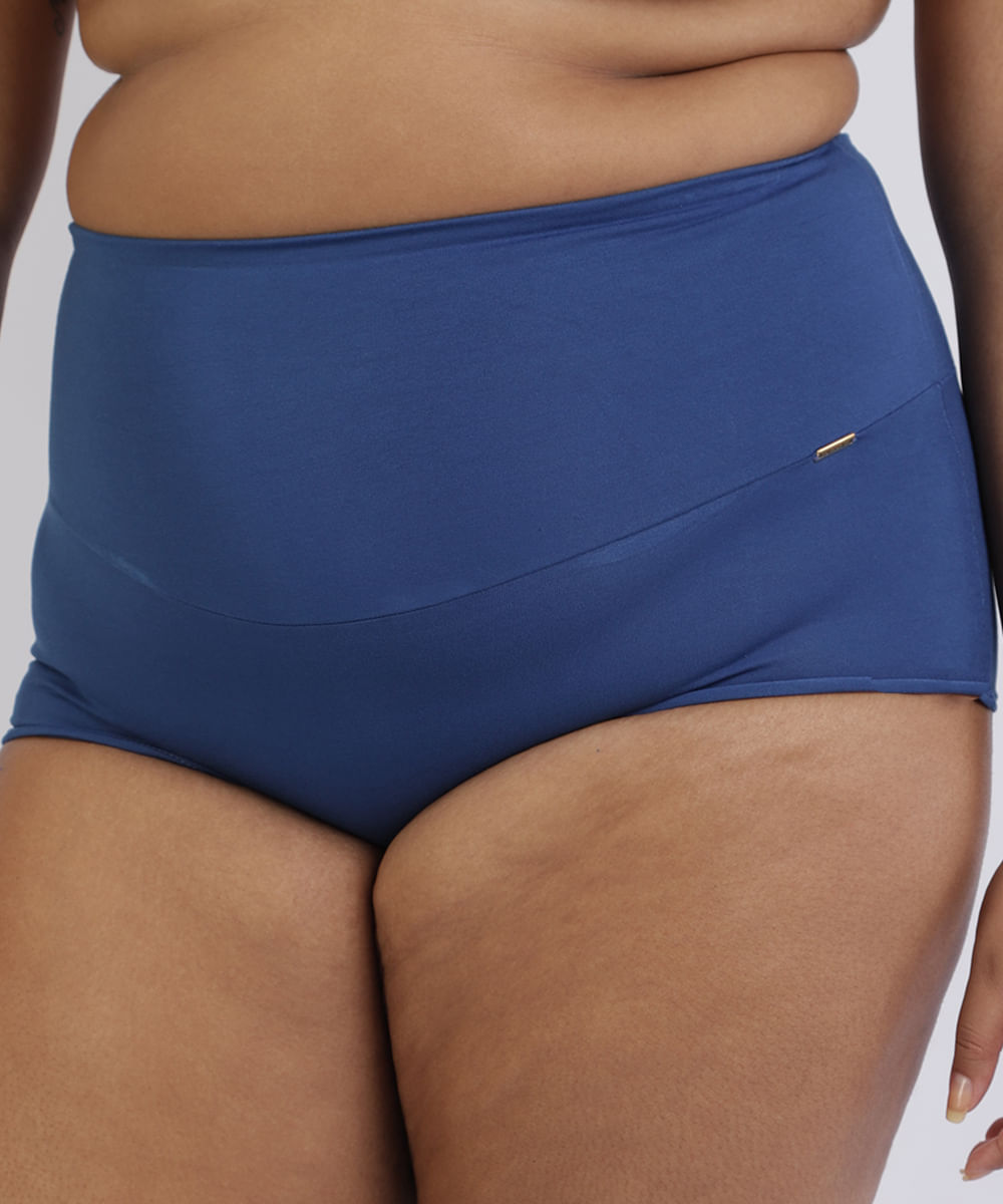 Calcinha Love Secret Plus Size em Modal Caleçon com Cintura Alta Modeladora  Azul