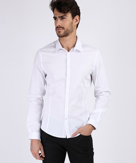 Camisa Social Masculina Slim Manga Longa Branca