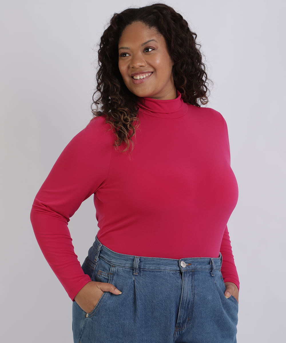 Blusa Feminina Mindset Plus Size Manga Longa Gola Alta Pink Menor preço em Blusa Feminina Mindset Plus Size Manga Longa Gola Alta Pink