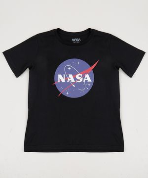 Camiseta Juvenil Tal Pai Tal Filho NASA Manga Curta Gola Careca Preta