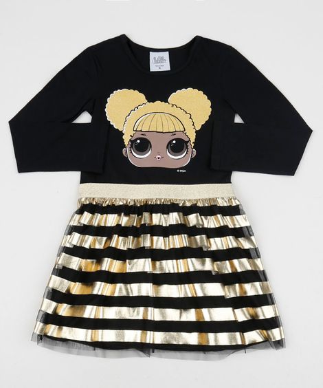 Vestido infantil LOL Surprise Manga Longa com Tule Preto