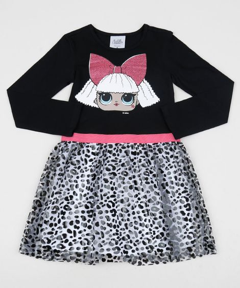 Vestido infantil LOL Surprise Manga Longa com Tule Preto