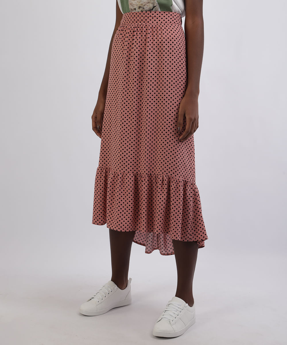 Saia-Feminina-Midi-Estampada-de-Poa-com-Babado-Rosa-9952434-Rosa_1