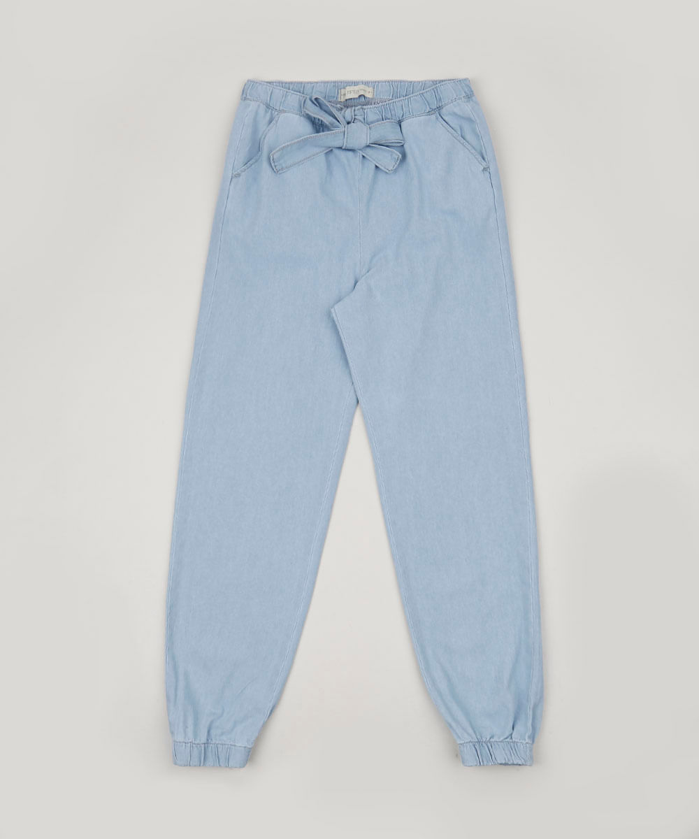 Calça Jeans Juvenil Jogger com Bolsos Azul Claro Menor preço em Calça Jeans Juvenil Jogger com Bolsos Azul Claro