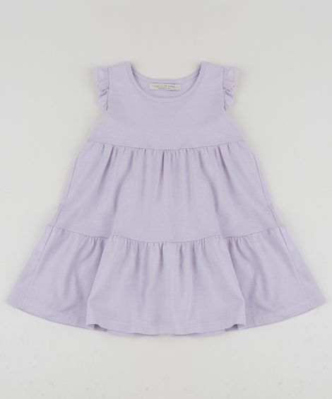 Vestido Infantil com Babado sem Manga Roxo