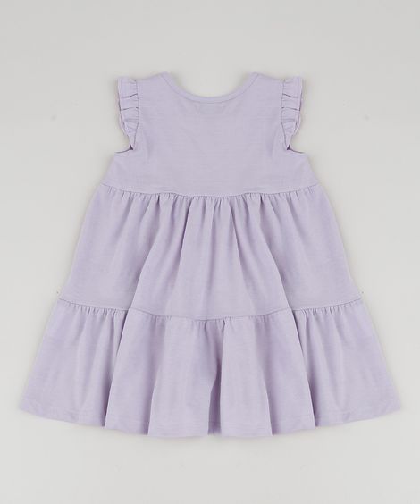Vestido Infantil com Babado sem Manga Roxo