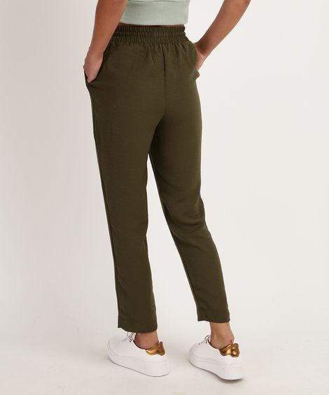 Calça Feminina Cintura Alta com Cordão e Bolso Verde